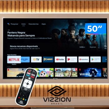 Smart TV 50” 4K DLED Rig Vizzion BR50GUA IPS - Android Wi-Fi Google Assistente 3 HDMI 2 USB