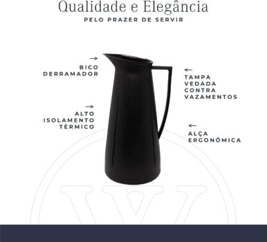 WOLFF Garrafa Térmica de Plástico Swan Preta 1L - Utensílios de Cozinha - Mesa Posta - Decoração -Perfeita Para Café e Chá-Mantém a Temperatura de Bebidas Quentes e Geladas