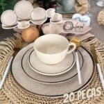 Aparelho de Jantar 20 Peças Tramontina Redondo Porcelana Branco e Marrom Mare