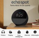 Echo Spot com Alexa (Geração mais recente) Despertador inteligente com som vibrante, com Acesso Antecipado à Alexa+