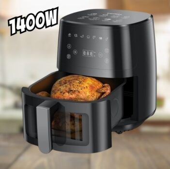 ESHMEL 5L Air Fryer 127v, Digital Airfryer, Fritadeira Eletrica Com Janela Transparente, Revestimento Antiaderente, Cesto Removíveis, Up to 200 ℃, 1400W, Preto