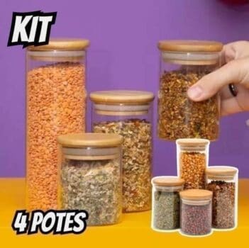 Kit 4 potes de vidro tampa de bambu herméticos redondos - Tüd - TUD