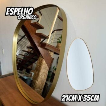LYOR Espelho Orgânico com Borda de Metal Dourado 21cm x 35cm