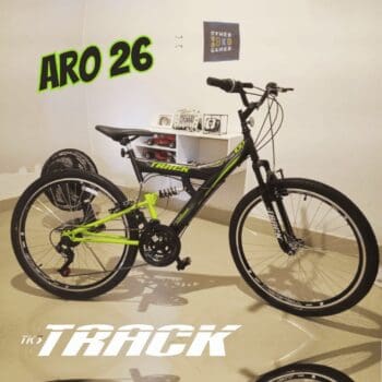 Mountain bike TK3 Track TB 100XS aro 26 18" 21v freios v-brakes câmbios Track Index cor preto/verde