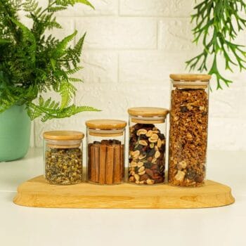 Potes De Vidro P/ Mantimentos C/ Tampa Bambu Oikos - 4 Pçs Cor Marrom-claro