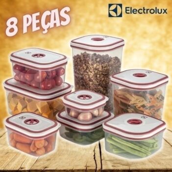 Potes Herméticos Electrolux de Plástico Vermelho/ Branco Retangular com 8 Unidades