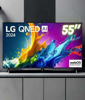 Smart TV 4K 55" LG QNED 55QNED80T Processador α5 Ger7 AI Quantum Dot Nanocell Local Dimming Design Super Slim Alexa/Chromecast integrado webOS 24