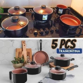 Tramontina JOGO DE PANELAS 5 PCS CARIBE VERMELHO - SORTIDOS DE ALUMINIO COM REVESTIMENTO ANTIADERENTE