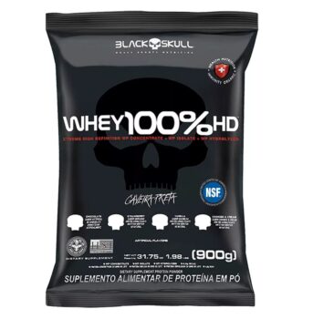 Whey 100% Hd Refil Black Skull - 900g (wpc, Wpi E Wph) Sabor Morango