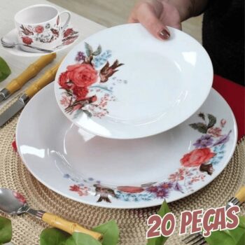 Aparelho de Jantar Chá 20 Peças Hauskraft - Porcelana Branco Birds