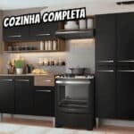 Armário de cozinha modulada completa compacta Emilly pop com armário e balcão cor rustic/preto GREM229002