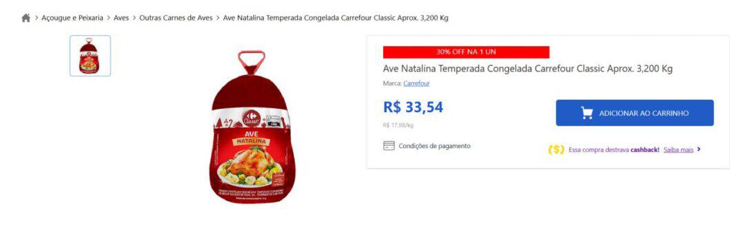 Ave Natalina Temperada Congelada Carrefour Classic Aprox. 3,200 Kg