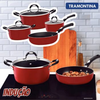 Conjunto de Panelas Antiaderentes Vermelhas de Indução Tramontina Mônaco de 4 Peças
