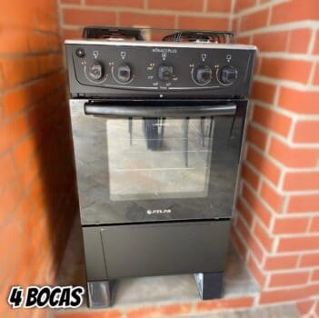 Fogão 4 bocas Atlas Mônaco Plus Preto com Acendimento Automático e Mesa Inox