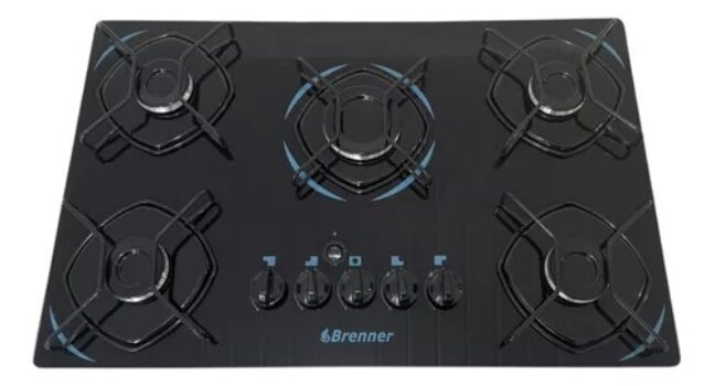 Fogão Cooktop 5 Bocas Brenner Bivolt 110/220 Cor Preto 110v/220v