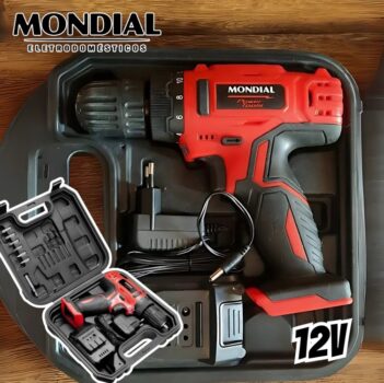 Furadeira e Parafusadeira Mondial a Bateria 12V com Maleta Power Tools FPF-06M