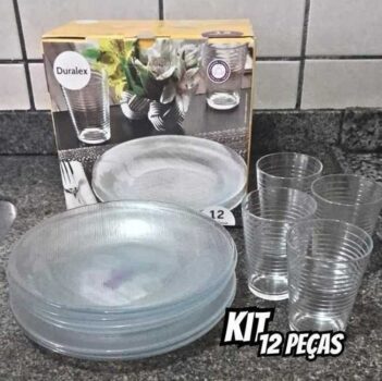 Jogo De Jantar Vidro Marinex Duralex Diamante - Kit 12 Peças