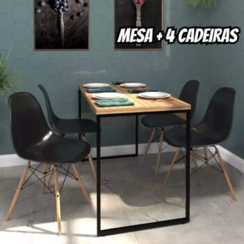 Set Mesa 120x60+ 4 Cadeiras Eames P/ Sala De Jantar Vintage
