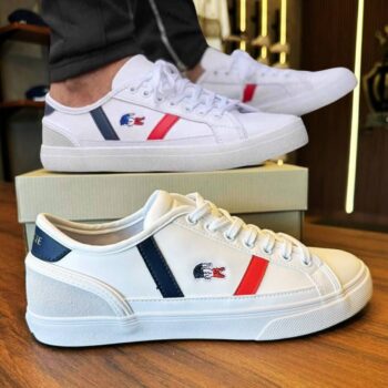 Tênis Couro Lacoste Sideline Pro Masculino – Branco+Vermelho