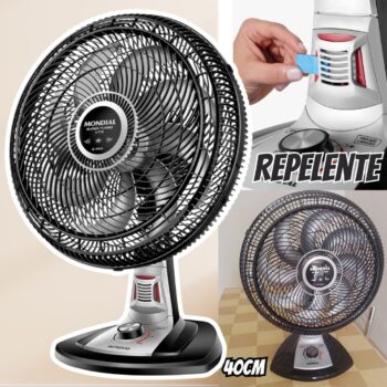 Ventilador 40cm Super Turbo 8 Pás Repelente Pastilha, Mondial, Preto/Prata, 140W, 220V - VTX-40-8P-RP
