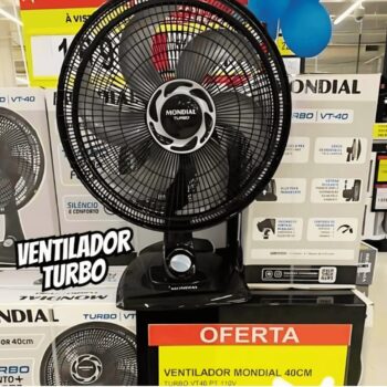 Ventilador de Mesa 40cm Mondial Turbo VT40NB com 8 Pás, 3 Velocidades - Preto e Prata - 110V