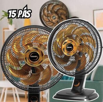 Ventilador de Mesa e Parede Mallory Egeo, Silencioso, Hélice de 15 pás, Grade Especial em Sistema TS, Máxima Vazão e Mínimo Ruído – PR-DR - 220V