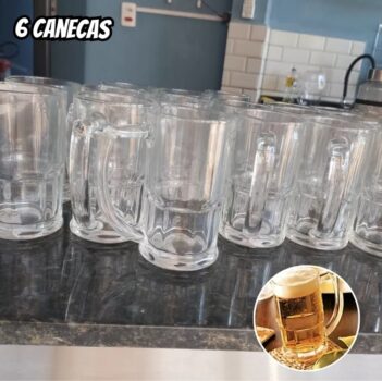 Caneca De Chopp 340ml Vidro Resistente Conjunto 6 Unidades
