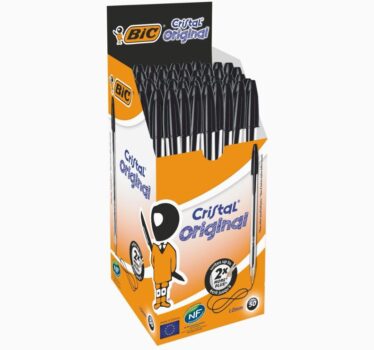 Caneta Preta Bic Cristal Dura Mais – Ponta Esferográfica Média de 1.0mm. Escrita Macia e Cor Intensa, 50 un