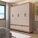 Guarda-Roupa Bartira Ilhéus com Cabideiro, 6 Portas de Bater, 3 Gavetas e 180cm de Largura - Avelã e Capuccino