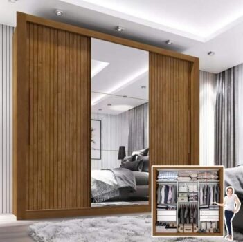 Guarda Roupa Casal 3 Portas Com Espelho 4 Gavetas Ddwt
