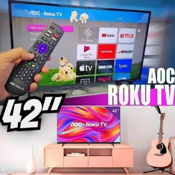 Smart TV 42" AOC Full HD DLED 42S5045/78G com Processador Quad Core, Sistema Operacional Roku, HDMI e USB