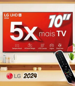 Smart TV 4K 70" LG UHD 70UT8050 Processador α5 Ger7 AI Alexa/Chromecast integrado Otimizador de Jogos webOS 24 Controle Smart Magic