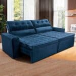 Sofá 3 Lugares Cama inBox Belém Retrátil e Reclinável Revestido em Suede Velusoft - 200cm de Largura - Azul