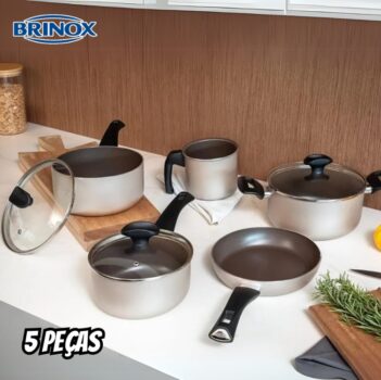 Brinox - Jogo de Panelas Antiaderente Ceramic Life 5 Peças Essence - Champanhe