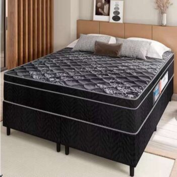 Cama Box Queen Portobel + Colchão Queen Portobel Diplomata Orthopedic com Espuma D-33 65x158x198 cm - Preto