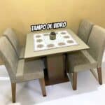 Conjunto Sala de Jantar Madesa Evelin Mesa Tampo de Vidro com 4 Cadeiras - Rustic/Crema/Imperial - Marrom