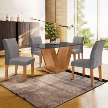 Conjunto Sala De Jantar Mesa Tampo Mdf/vidro E 4 Cadeiras