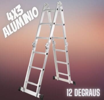 Escada de alumínio multifuncional 4 x 3 com 12 degraus 13 em 1 Botafogo Lar & Lazer ESC0292 cinza
