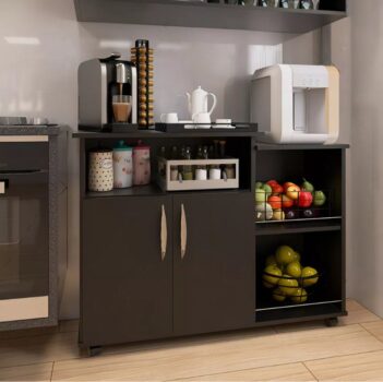 Fruteira Armário para Cozinha Balcão Para Cafeteira E Forno Cor Preto Nova Decor