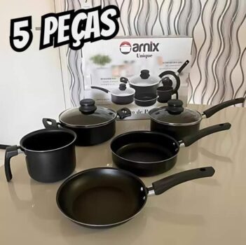 Jogo De Panelas Teflon Preto 5 Peças - ARNIX