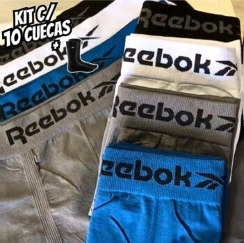 Kit 10 Cueca Boxer Reebok Sem Costura Box e 1 Par de Meias Sandrini