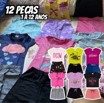 Kit Lote 12 Peças Menina Conjunto Infantil Top Feminino