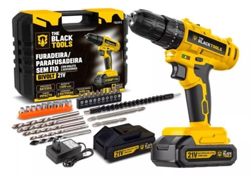 Parafusadeira E Furadeira De Impacto 3/8 The Black Tools Tb21-pz Com 2 Baterias Bivolt E Acessorios
