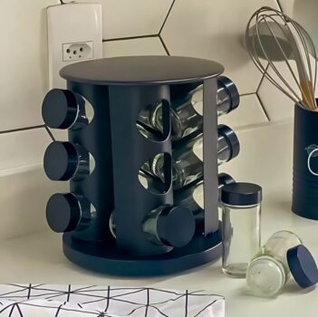 Porta temperos e Condimentos Giratório Com 9 Potes de vidro Preto - Belakaza