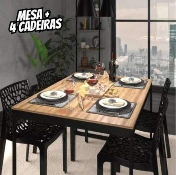 Set Mesa De Jantar 120x90 4 Cadeiras Sofisticado Industrial