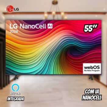 Smart TV 55" 4K LCD LED NanoCel LG 55NANO80TSA AI Processor Wi-Fi e Bluetooth 3 HDMI 2 USB