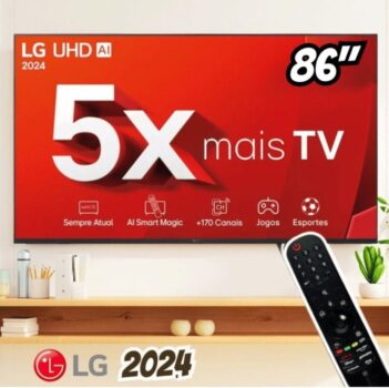 Smart TV 86" 4K LG NanoCell 86NANO80T Processador α8 AI Painel 120Hz FreeSync Alexa/Chromecast integrado webOS 24 Controle Smart Magic