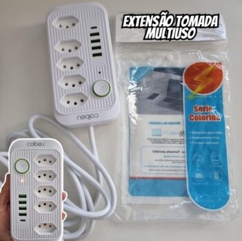 Extensão 5 Tomadas Filtro de Linha Régua de Energia Elétrica Cabo 2 Metros 4 USB e 1 USB-c Bivolt 110-220V Potência de 2500W e Carregamento Inteligente Premium
