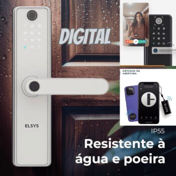 Fechadura Digital de Embutir, Wi-Fi com Biometria, Elsys, SAX, Prata - Abertura via Biometria, Senha Numérica, Aplicativo, Camera