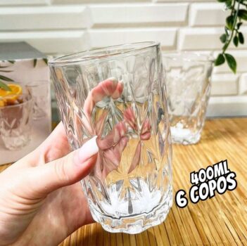 Jogo 6 Copos Diamante Agua Suco Grosso Resistente - 400ml